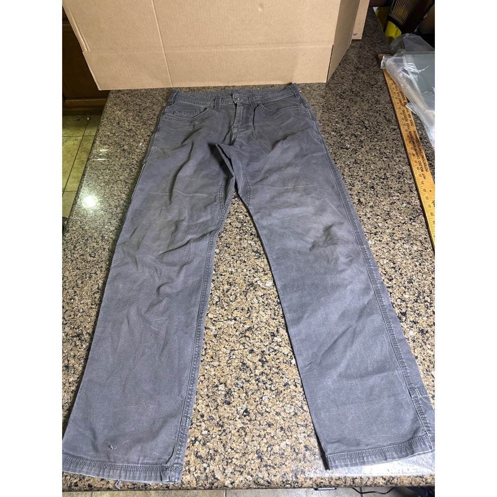 Prana Mens 31x32 Gray Canvas Workwear Utility Pants Straight Leg Outdoor 0289